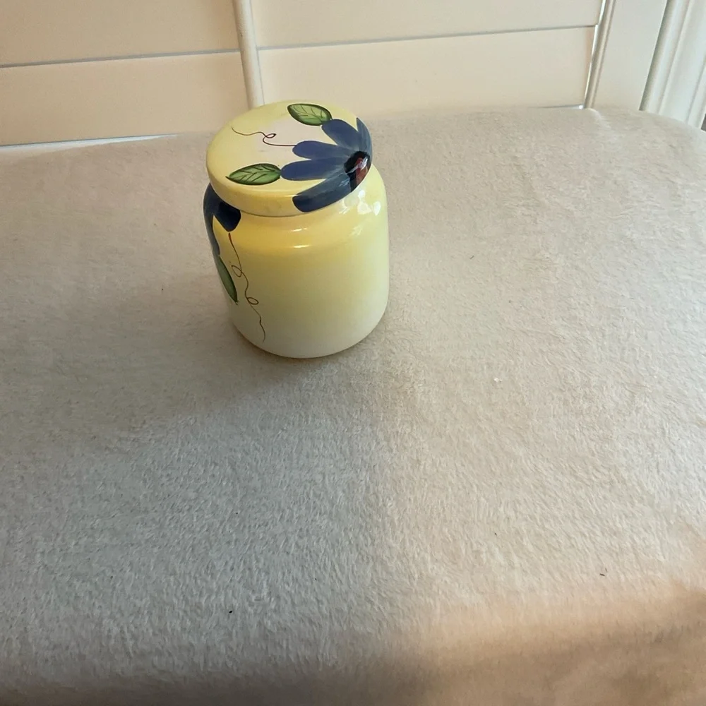 Ceramic Food Storage Jar with Blue Floral Design - Yellow